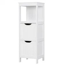 Floor Cabinet Bathroom Storage Organizer Rack Free Standing with 2 Drawers White
