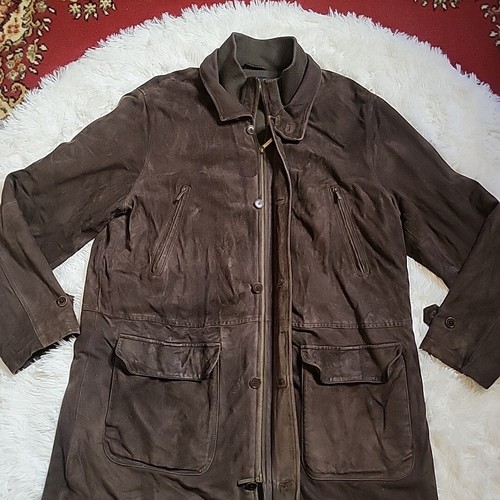 Brooks Brothers Men's Suede Leather Wool Lined Field Jacket Car Coat Brown Large - Picture 11 of 20