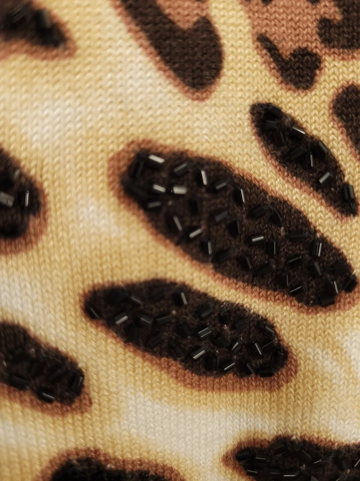 Suéter Pamela McCoy Mujer Pequeño Pullover Cuentas Cuello Redondo Beige Estampado Animal Foto 4 de 4