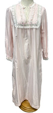 Barbizon Luddeskin Baby Pink Long Nightgown Women's S Embroidered Lace