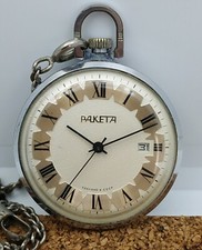 Vintage Men's Pocket Watch RAKETA USSR Mechanical SERVICED Retro Soviet Union  