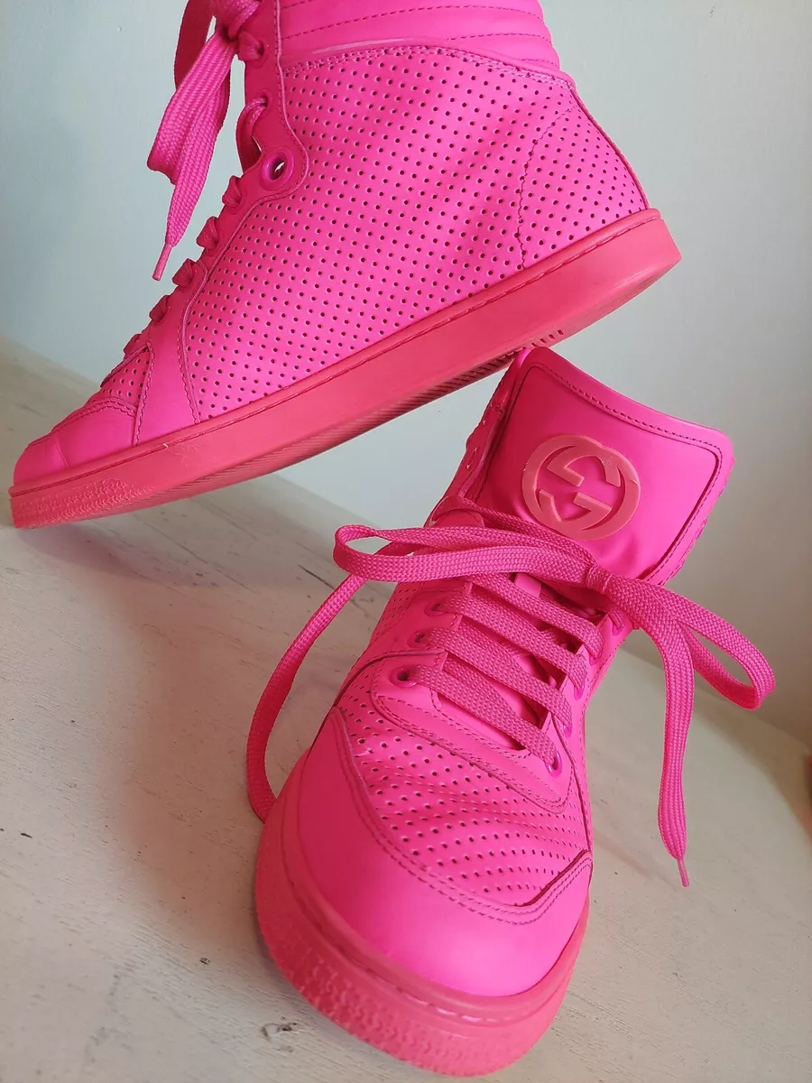 Gucci High Tops SZ38.5 Neon Pink Non-Binary Designer Shoes