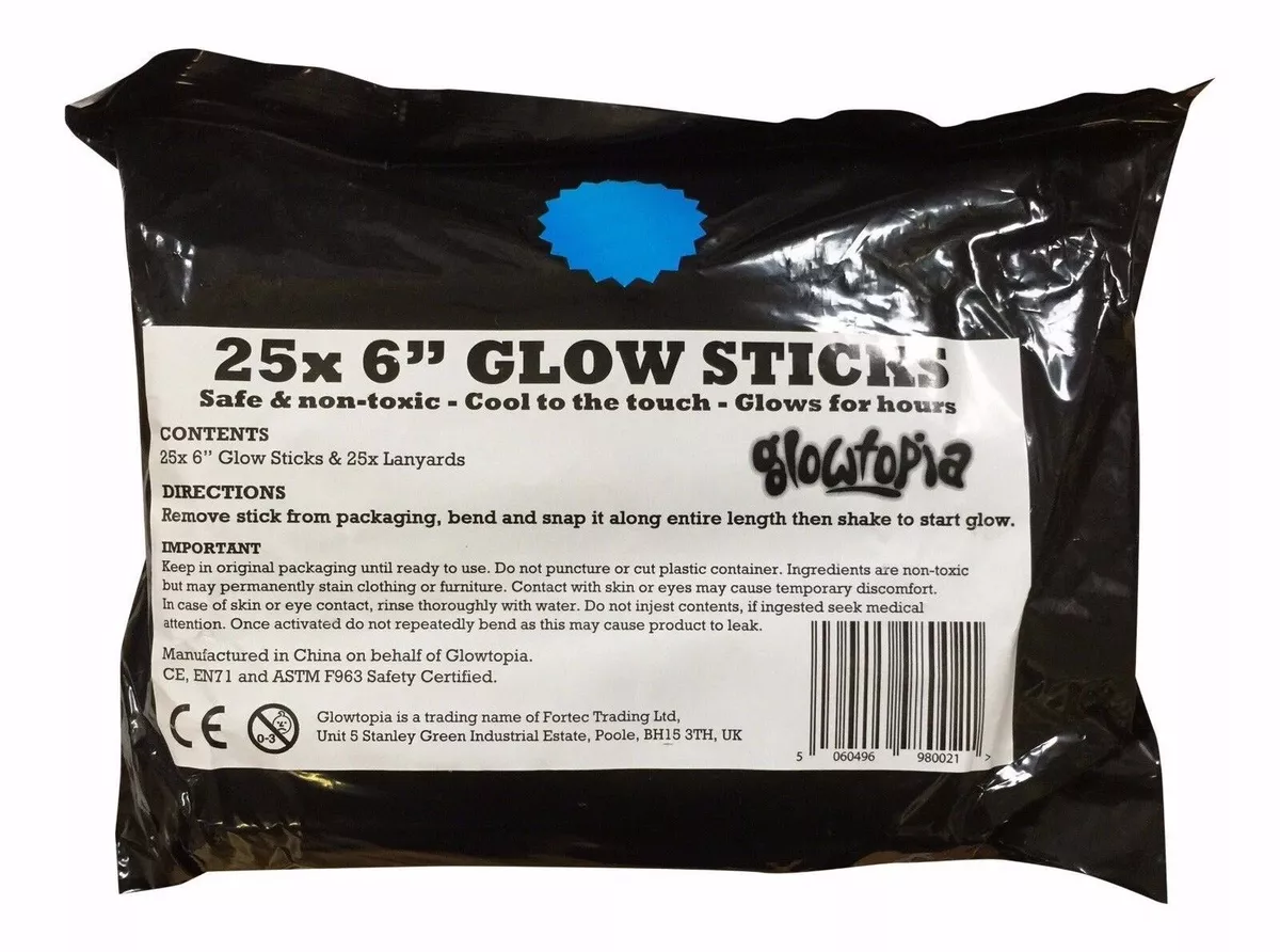 25x 6 inch 1.5cm Thick Glow Sticks - Single or Mixed Colour 6 15mm  Glowsticks