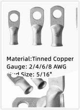 2/4/6/8 AWG 5/16" Stud Ring Terminal Tinned Copper Lug Battery Cable Ends