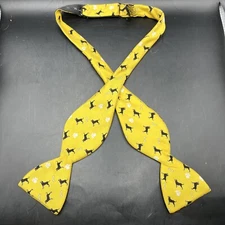 The Black Dog Est. 1971 Yellow 100% Silk Black Dog Pattern Adjustable Bow Tie