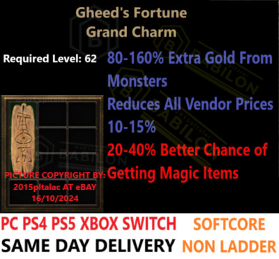  PC PS4 PS5 XBOX SWITCH   Gheed's Fortune MF GC Diablo 2 Resurrected Items D2R