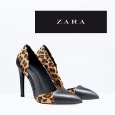 ZARA Leopard Calf Hair Leather Pumps 38 7.5