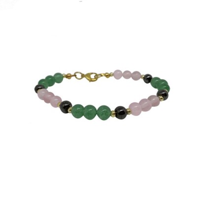 Bracelet En Pierres Naturelles - Aventurine, Quartz Rose Et Hématite, Boules 6 Mm, 19 Cm
