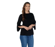 H by Halston Small Black Boatneck 3/4 Sleeve Ribbed Knit Sleeve Details