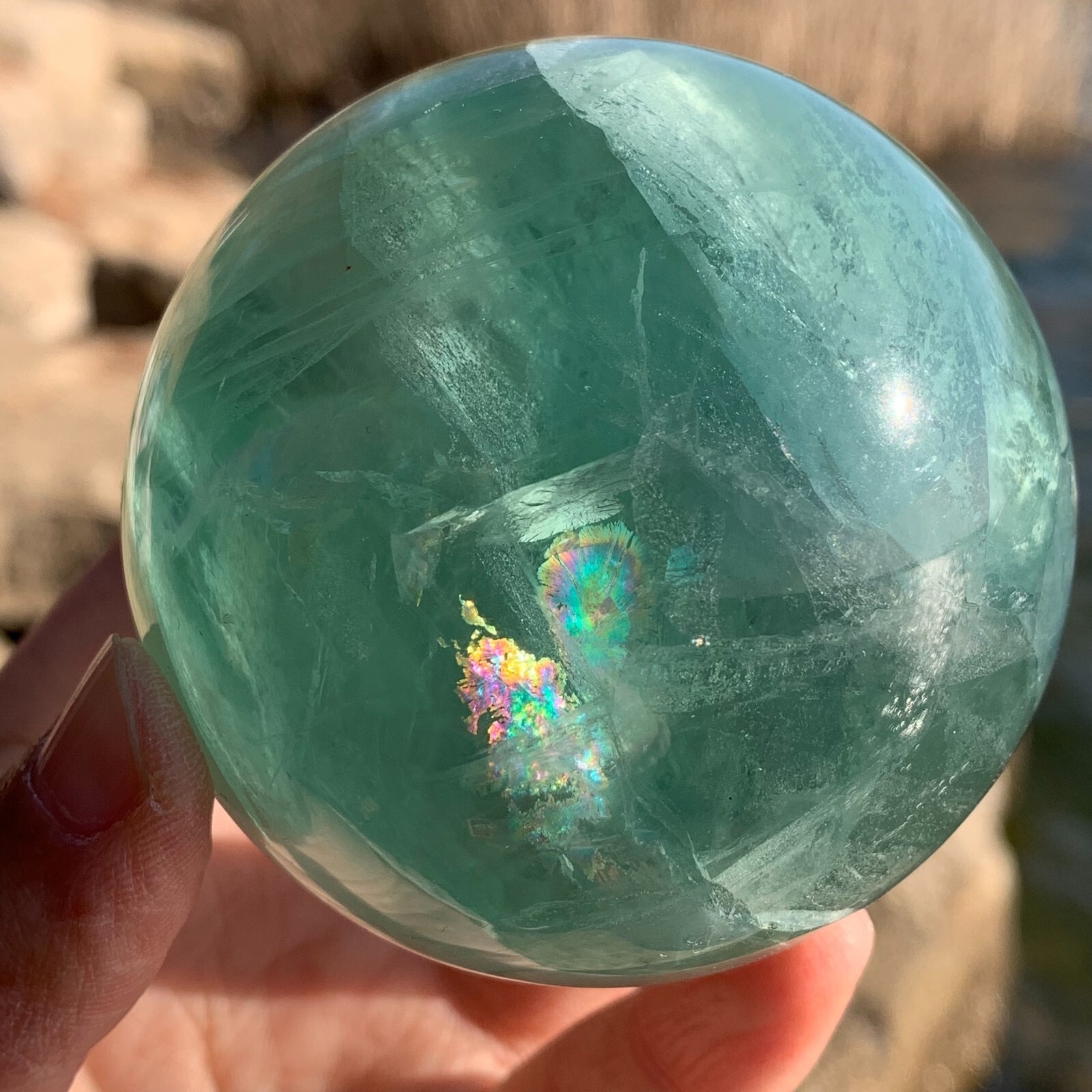 Natural Green Fluorite Crystal Sphere 588g for Reiki Energy Healing