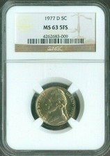1977 D Jefferson Nickel NGC MS63 FS MAC Quality