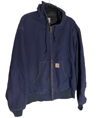 Carhartt Duck Canvas Jacket Coat Hooded Navy Blue Size x-Large | eBay