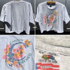 Vintage Cancun Mexico One Size Crop Top Made In USA 80s 1980s 90s T-Shirt