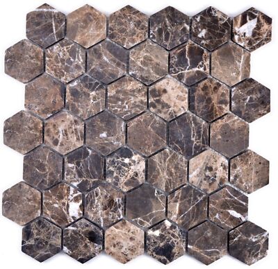Marmor Mosaik Fliese Naturstein Hexagon Impala dunkelbraun mix geflammt Dusche .