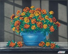 Bead Embroidery Kit DIY Craft Kit stamped Bead Needlepoint Marigolds t-1350