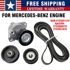 FIT Mercedes-Benz Engine Drive Belt Tensioner & Idler Pulley Serpentine Belt kit