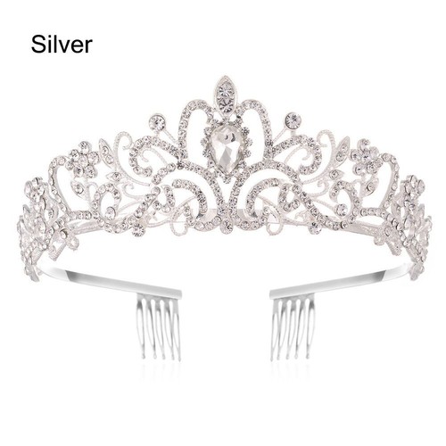 with Combs Silver Tiara Crown Princess Rhinestone Crown Crystal Headband - Picture 25 of 27