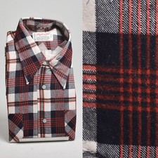 XL Deadstock 1970s All Cotton Flannel Shirt Red Plaid Camping Shirt Vintage 70s