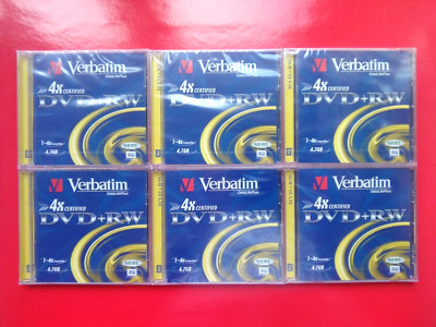 6 x VERBATIM DVD + RW - 1-4X - 4,7GB - 120 MINUTEN - NEU & VERSIEGELT - WIEDERBESCHREIBBARE DVD