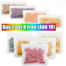 Image of Reusable Thick Silicone Food Storage bags Zip Lock Freezer bag Leak Proof 3 Size