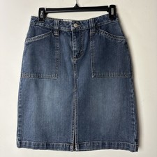 Vtg Old Navy Blue Denim Jean Skirt Slit Flap Pockets Western Cowgirl Y2K 90s 1