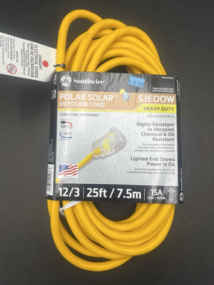 Southwire 25 FT 12/3 Polar Solar Outdoor Extension Cord w/ Indicator Light