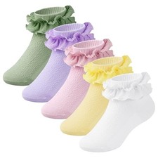 choyaxo 5 Pairs Ruffle Socks Lace Trim Cotton Socks for Baby Girls Kids 1-3T