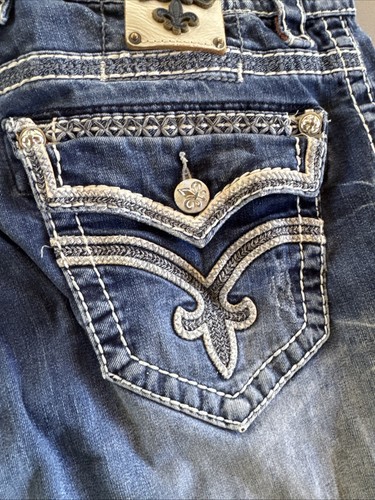 Rock Revival Jeans Mens 34 Ben Straight Blue Wash Faded Embroidered Y2K - Bild 11 von 17