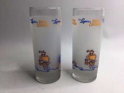 2 Vtg Pina Colada Coco Lopez Recipe Frosted 6  Glasses Preowned