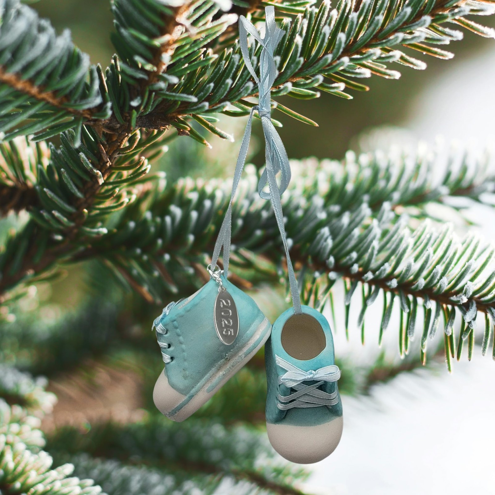Babys First Christmas Ornament Baby Boy Booties - Blue Shoe Year Hang Tag Can