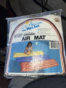 VTG 1984 INTEX The Wet Set Air Mat Pool Float Mattress Inflatable Blue 72×27 in