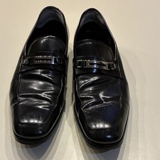 Prada 2083 Black Leather Slip-On Loafer Dress Shoes Square Toe Men's US 9