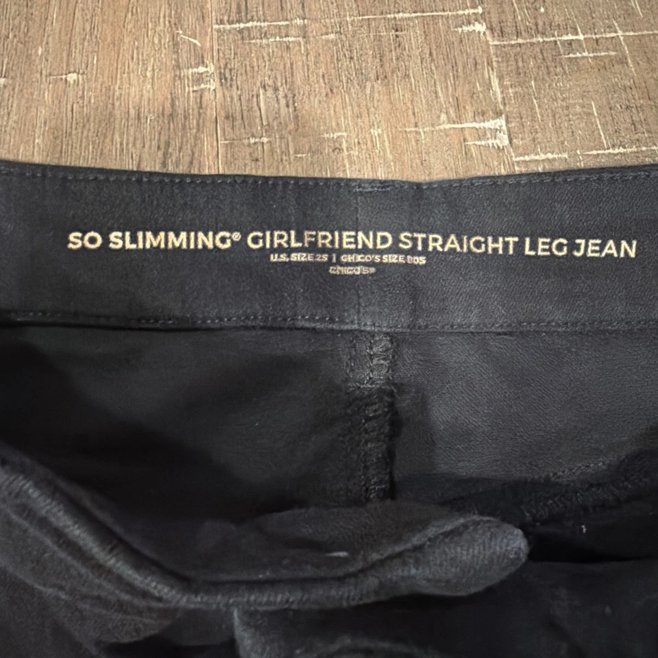 *Chico's So Slimming Girlfriend Pantalones de mezclilla de pierna recta negros para mujer talla 2S/00S Foto 3 de 4
