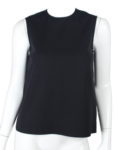 THE ROW Black Scuba Knit Crew Neck Boxy Sleeveless Top XS