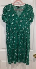 Banana Republic Green Floral Dress Short Puff Sleeve Size L V-Neck