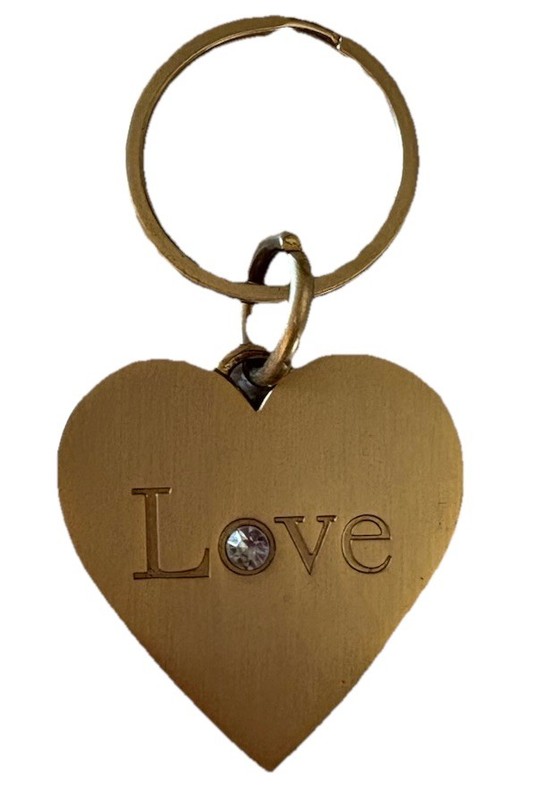 Nine West Brushed Gold Tone Keychain Heart w/ Rhinestone Inset Love