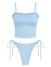 ZAFUL Women's Tankini Swimsuit Ruffle Striped High Cut Two Piece Cheeky Bathi...