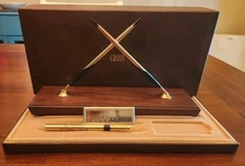 Vintage 10K Gold Filled Cross Pen & Pencil Hand Rubbed Dark Walnut Desk Set Mint
