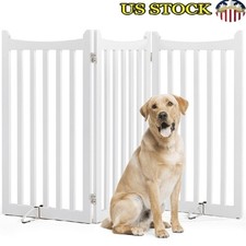 Foldable Wooden Pet Gate 3-Panel Safety Barrier Adjustable Freestanding Playpen