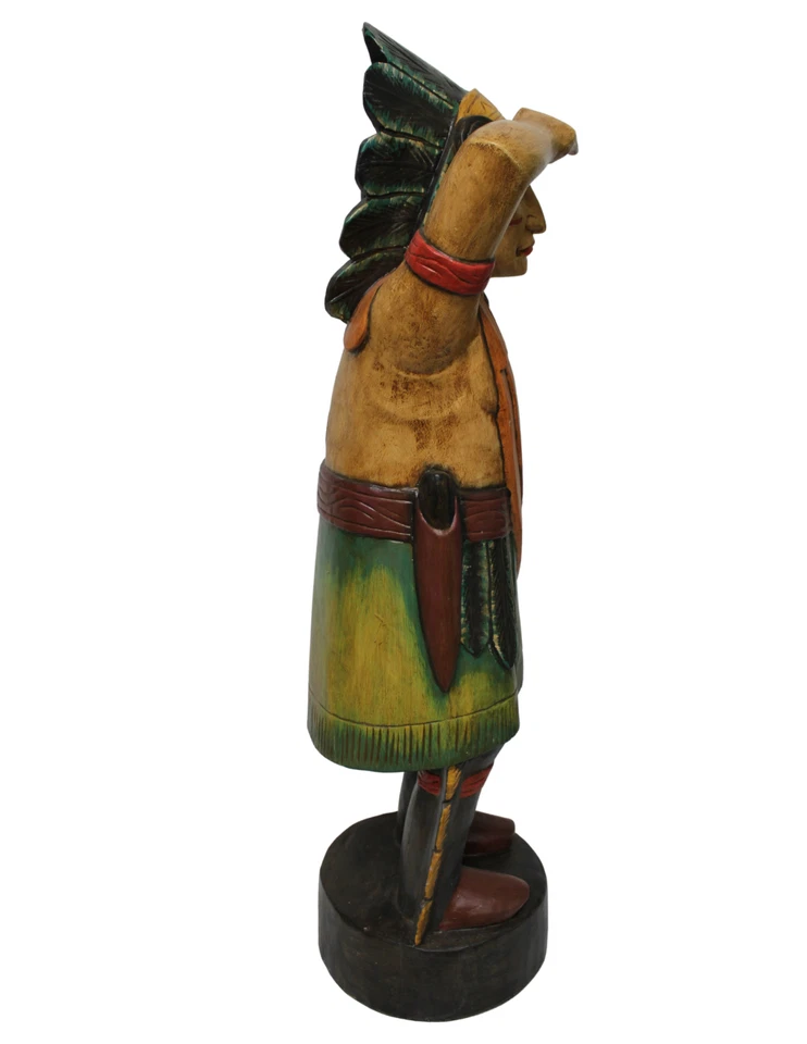 ESTATUA DE MADERA DE 3' NATIVO AMERICANO CIGARRO JEFE GUERRERO INDIO MIRADOR Foto 3 de 4