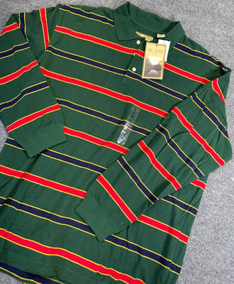VTG 90s Sun River Polo Shirt Mens XL Green Striped Rugby Y2K NWT NOS