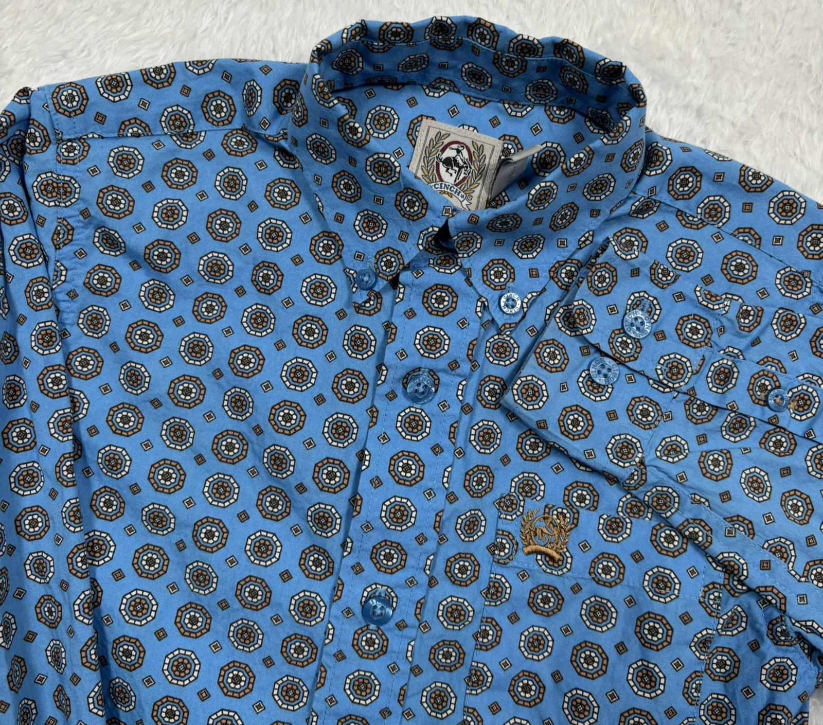 Cinch Western Shirt BOYS XS 4-5 Multicolor Geometric Buttons Logo Rodeo Cowboy