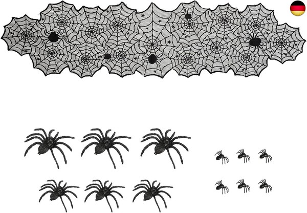 Halloween Tischdeko Tischdecke Spinnen TischläUfer Spinnennetz Mit Spitze-image