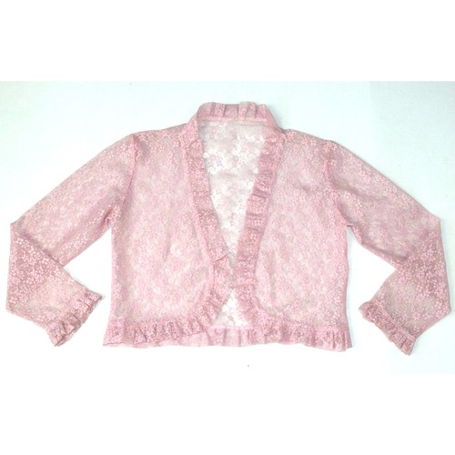 Vintage Lace Top Size S 60s Cardigan Style Rosy Pink Lace Ruffle Never Worn