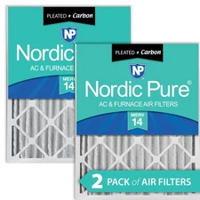 Nordic Pure 16x25x4 (3 5/8) Pleated Air Filters MERV 14 Plus Carbon 2 Pack