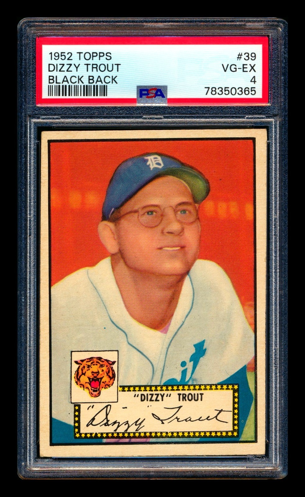 1952 TOPPS #39 DIZZY TROUT BLACK BACK DETROIT TIGERS PSA 4 VG-EX!