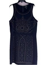 Vintage Nicole Miller Black With Brass Studs Design Pattern Dress Size XL
