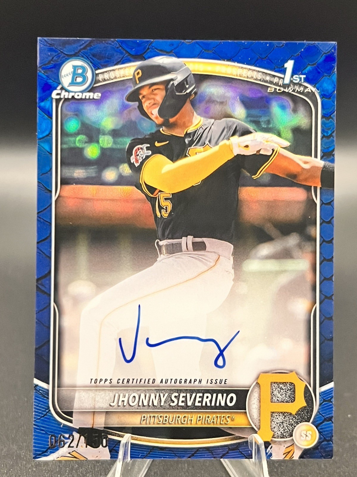 Jhonny Severino 2025 Bowman Chrome Blue Reptilian Refractor Auto 1st RC /150