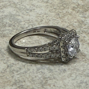Authentic 14k White Gold Plated Halo Engagement Ring Round CZ Pave Split Shank Sz 7