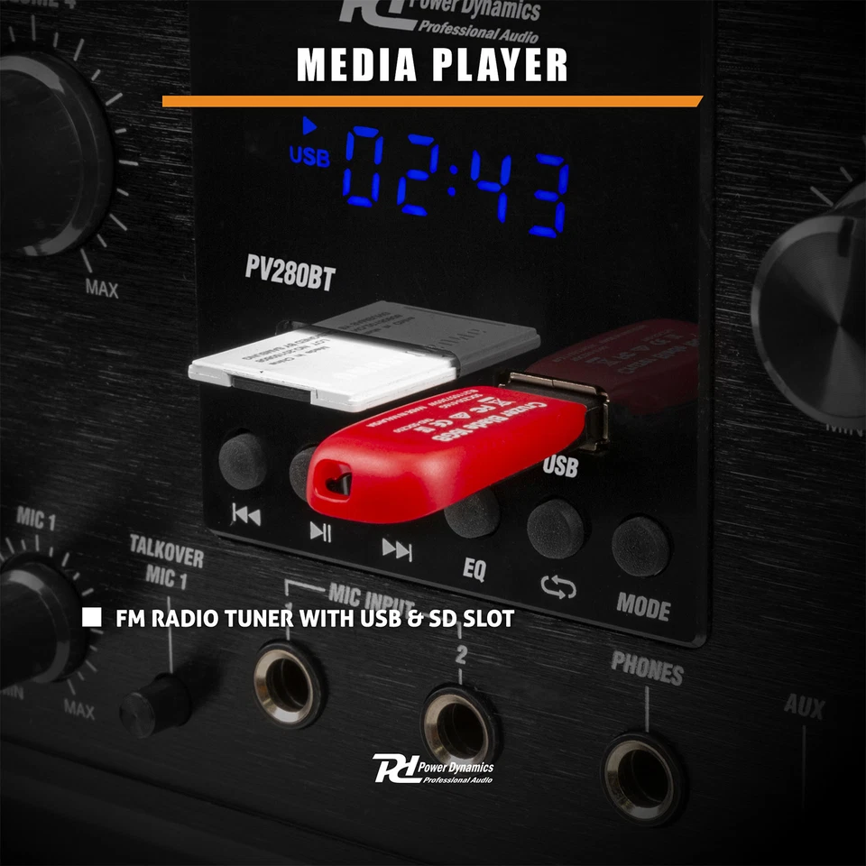 Power Dynamics PV280BT Multi Zone Audio Amplifier 8x100W Bluetooth USB FM - Image 4 of 4